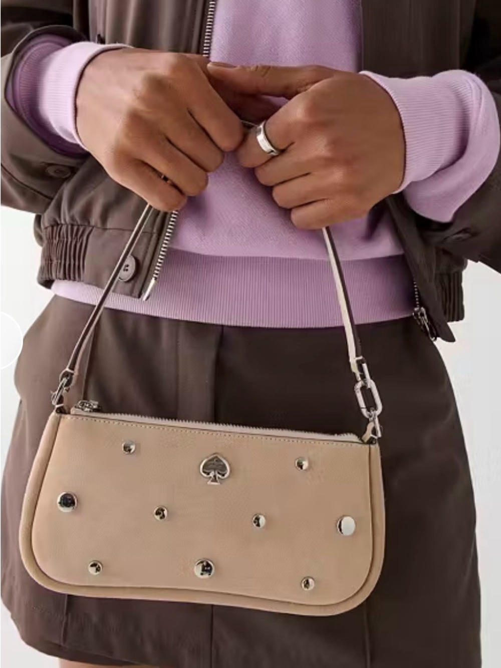 kate spade Beige Suede Studded Shoulder Bag Handbag Purse